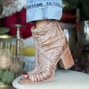 FREEBIRD distressed leather booties open toe comfy boot